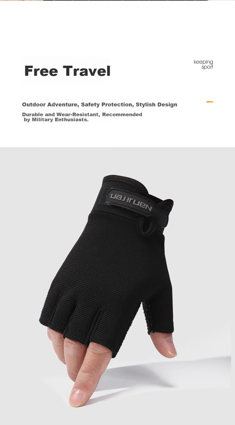 Nanjiren Men's Half-Finger Cycling Gloves Tactical Sports Non-Slip Outdoor Motorcycle Gloves Black 8