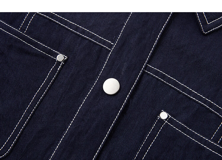 Demana [Denim Narrative] Spring Snap Button Lapel Studded Pocket Color-Blocked Stitching Loose Petite Women's Jacket 14