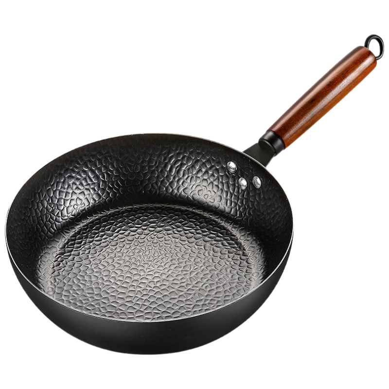 CHUI DA REN Zhangqiu Hammered Iron Wok Non-Coated Cast Iron Frying Pan Non-Stick Household Stir-Fry Pan Compatible with Gas and Induction Cooktops