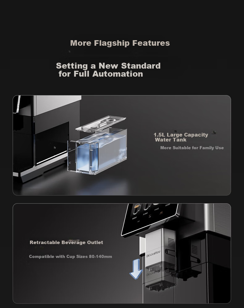 Dr.coffee H3 Black Home Fully Automatic Italian Espresso Coffee Machine Small Integrated Grinder One-Touch True Cold Brew Fresh Coffee Hot and Cold Drinks 31