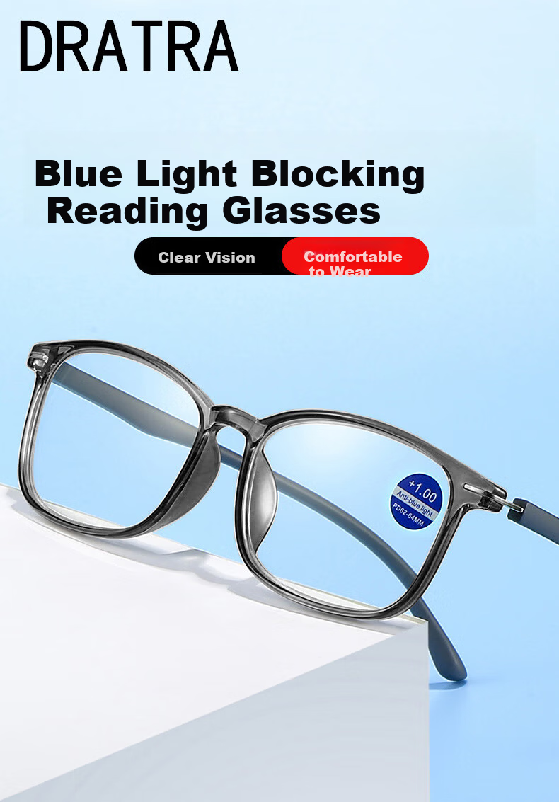 DRATRA Blue Light Blocking Reading Glasses Portable High-Definition Ultra-Light Classic Simple Design for Men and Women with Optional Prescriptions 1