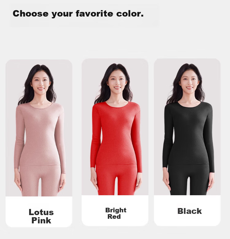 LangSha Women's Thermal Underwear Set Fleece Lined Thickened 10A Antibacterial Mite-Resistant Heating Autumn Top and Bottom Lamb Wool 8