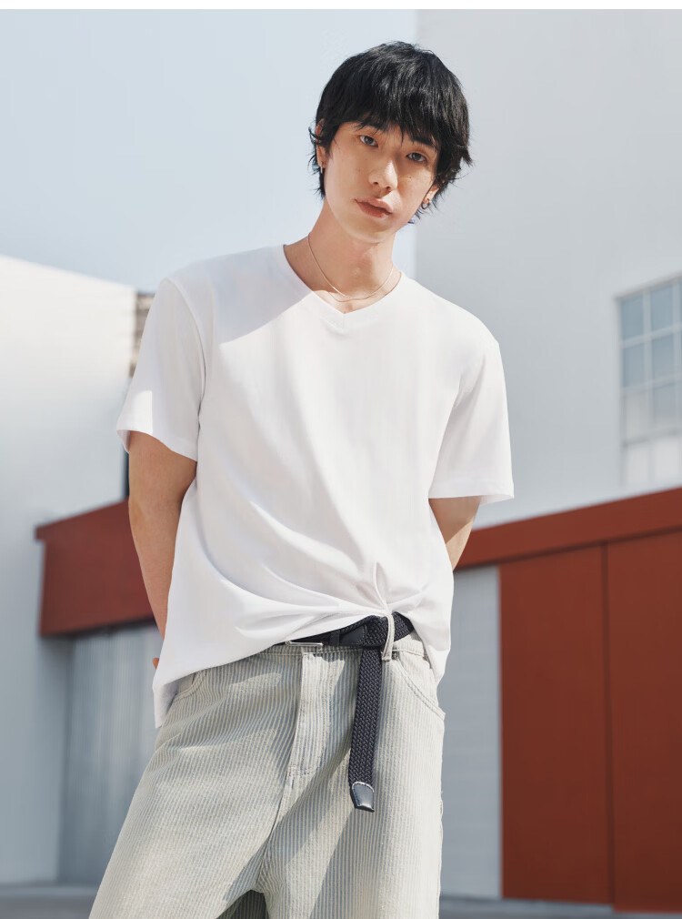 Semir 【3A Antibacterial】Men's Short Sleeve T-Shirt 26 Summer Basic Solid Color V-Neck Casual Tee 109326100101 15