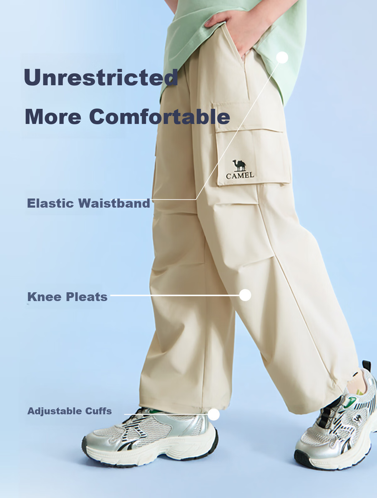 Camel Kids Casual Pants Spring Summer Cool Wide-Leg Cargo Pants Paratrooper Mosquito-Repellent Long Pants for Older Children 5