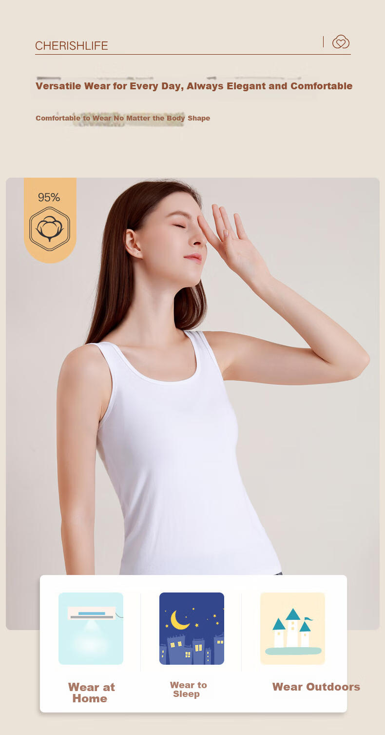 CHERISH LIFE Women's Cotton Breathable Sleeveless Tank Top White M(165) 3