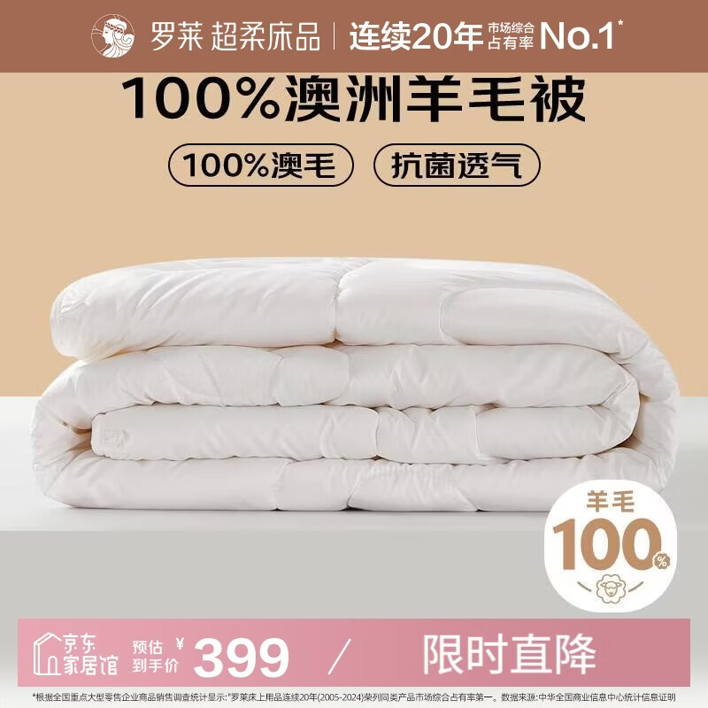 LUOLAI Home Textile Wool Quilt 100% Australian Wool A-Class Antibacterial Warm Four-Season Quilt Core Approx. 5.8 Jin