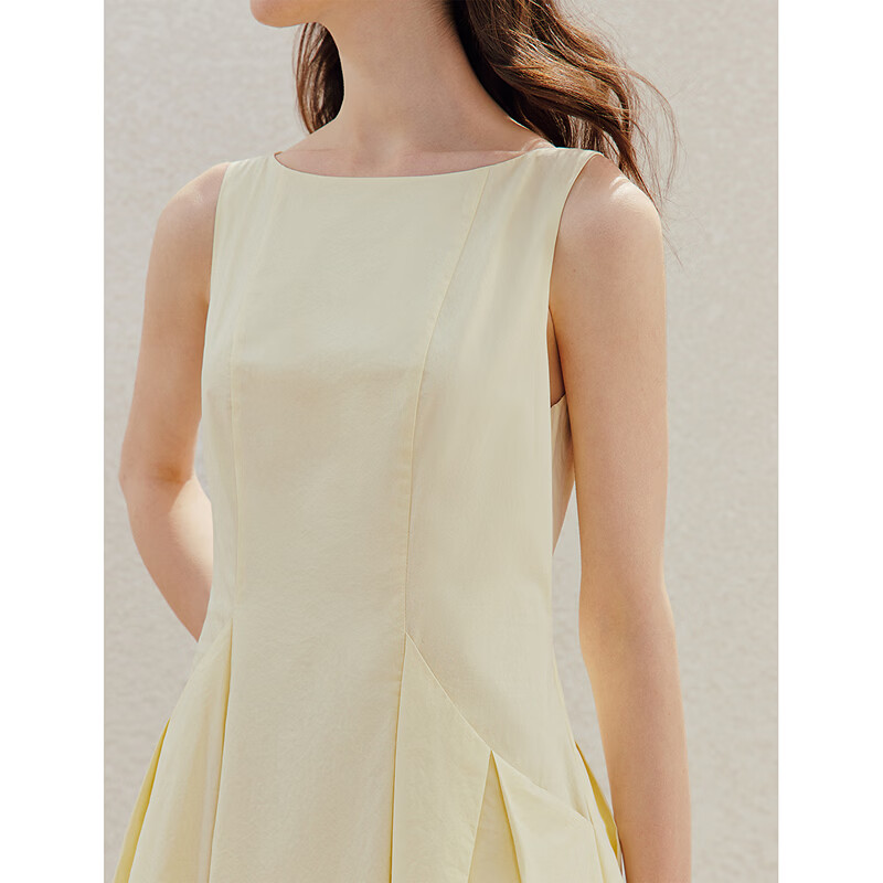 INMAN 100% Xinjiang Cotton Yellow Sleeveless Pleated A-Line Dress Vest XL Summer 2026 Women's New