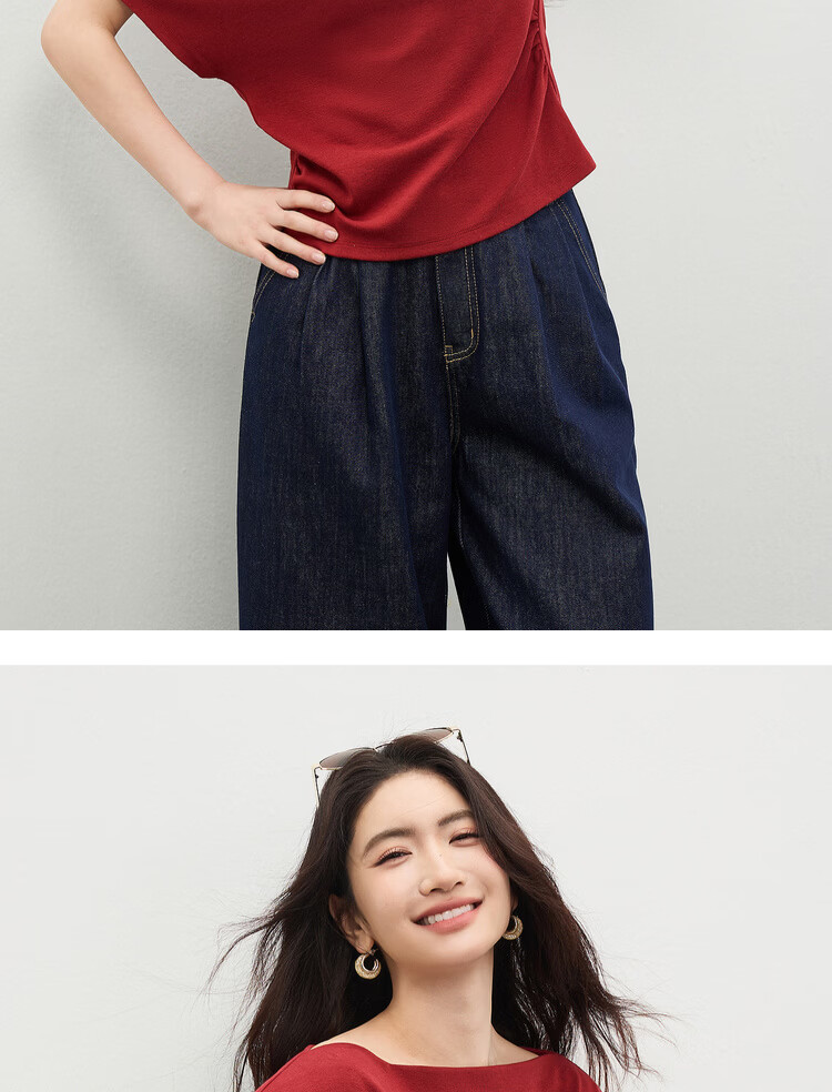 Shangdu Bila Back Waist Hollow Out Pleated Cotton Blend T-Shirt Women Spring Summer Petite Raglan Short Sleeve Slim Fit Top 10