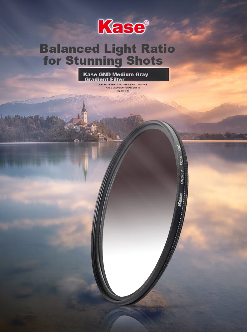 Kase GND0.9 Graduated Neutral Density Filter Gradient Gray Glass Multi-Coated Sunrise Sunset Photography Light Balance AGC Version GND 0.9 (3 Stops Reduction) 82mm 1