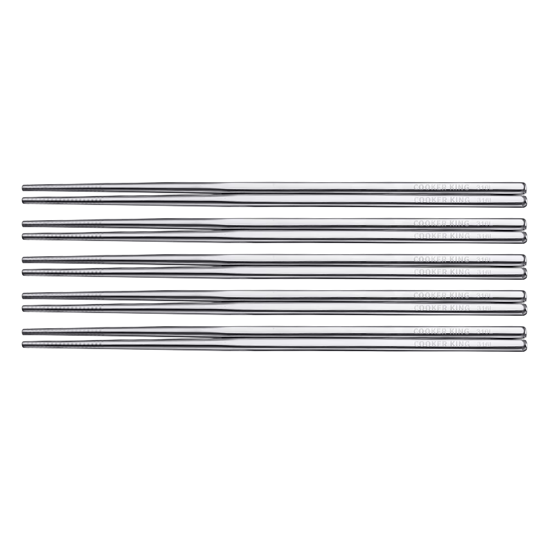 COOKER KING 316L Stainless Steel Chopsticks, Non-Slip, Mold-Resistant, Metal Chopsticks for Home Use, 5 Pairs, Compatible with Dishwasher