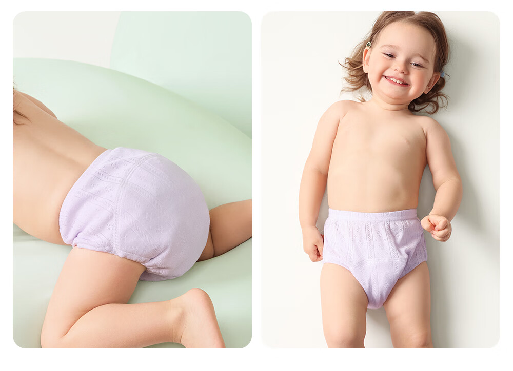 Betis Baby Diaper Gauze Potty Training Pants Washable Urine-Resistant Baby Diaper Pants Size 110, 2-Pack, Pink and Purple 14