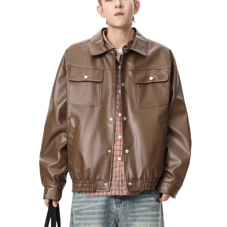 CLOR American Style Waterproof Motorcycle Leather Jacket Men Spring Autumn Trendy PU Leather Casual Coat PY02 Black 4XL