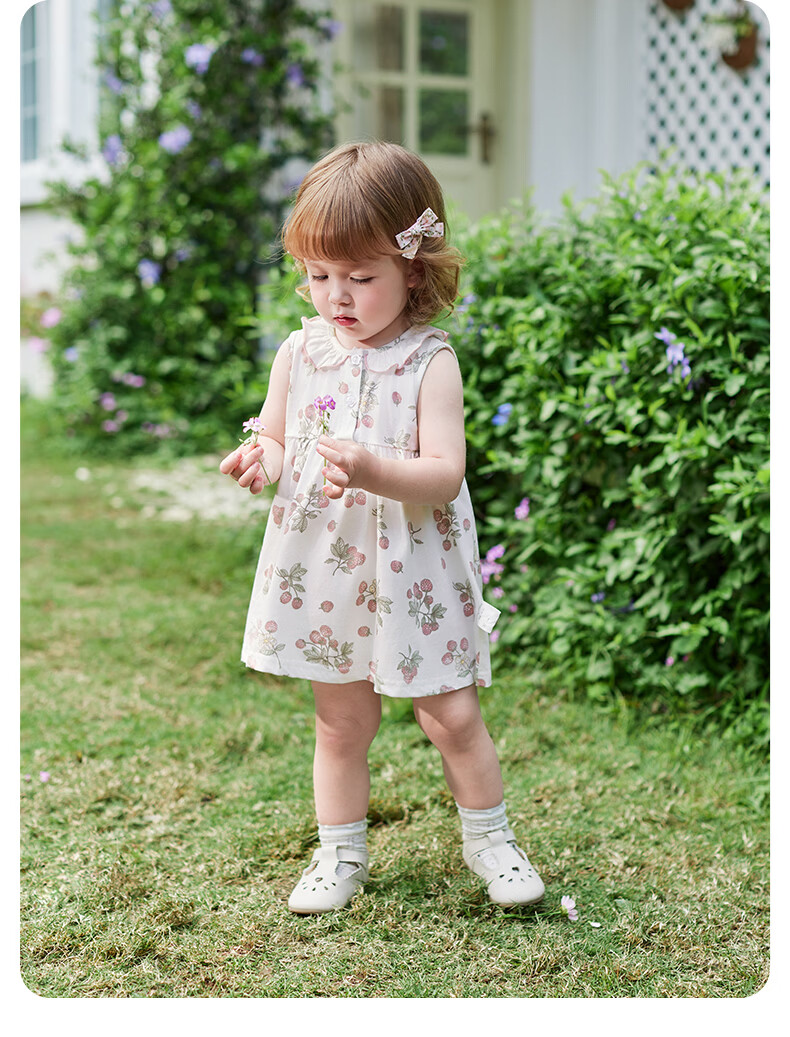 JELLYBABY Round Neck French Style Floral Dress Summer Girls Baby Knitted Vest Dress Casual Breathable Lightweight 18