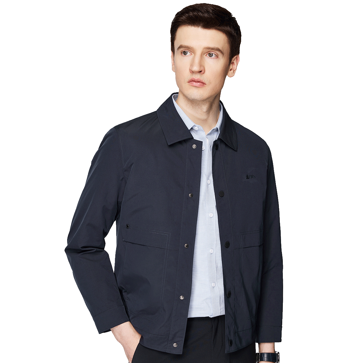 FIRS Lapel Collar Lightweight Jacket for Men, Crisp Wrinkle-Resistant Smooth Business Casual Cardigan Embroidered Workwear Coat Menswear