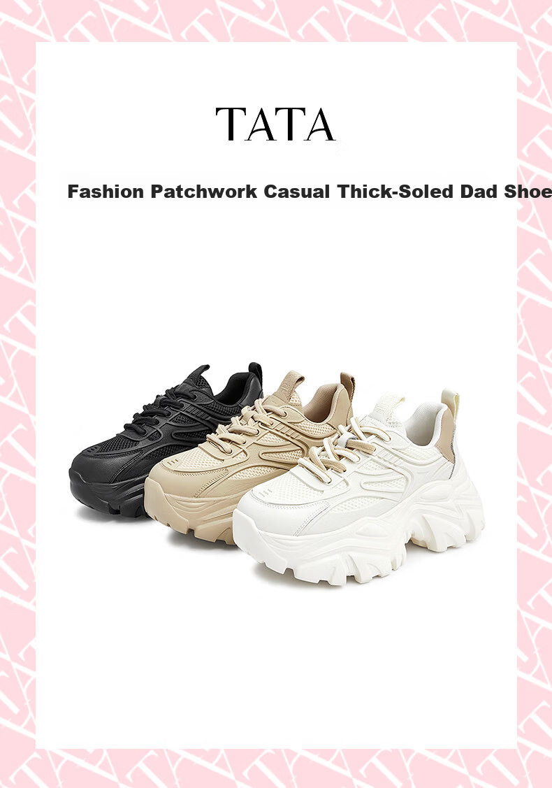 TATA Mesh Breathable Thick Sole Dad Sneakers Women Fleece Lined Sports Shoes White (Single) AM5 36 2
