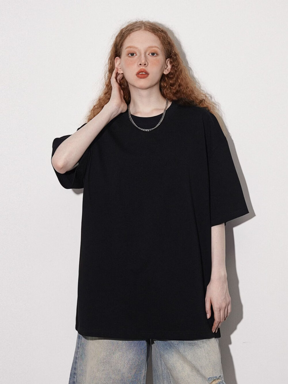 ICH MODE 300G Heavyweight American Style Casual Short Sleeve T-Shirt Women Pure Cotton White Summer Crew Neck Half Sleeve Top White XL 3