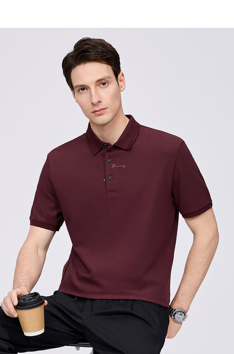 Dance with Wolves [Ice Cool] Exquisite Embroidery 7A Antibacterial 2A Mite-Resistant Ice Feeling Men's Short Sleeve Polo Shirt 001 Black 3XL 20