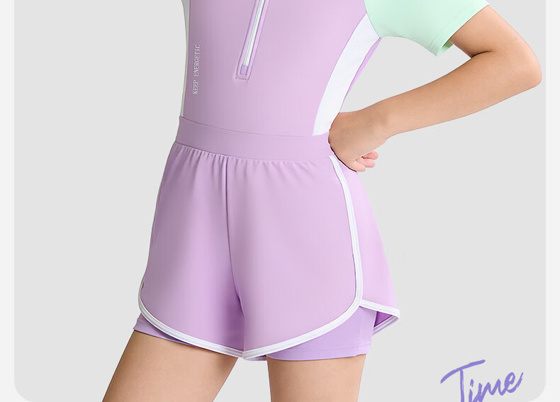 Keep Kids Girls One-Piece Conservative Swimsuit Purple Green Color Block Size 150 22