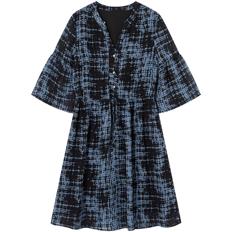 Demana Vintage Urban Spring Lightweight V-Neck Puff Sleeve Waist-Defined Slimming Chiffon Women's Dress