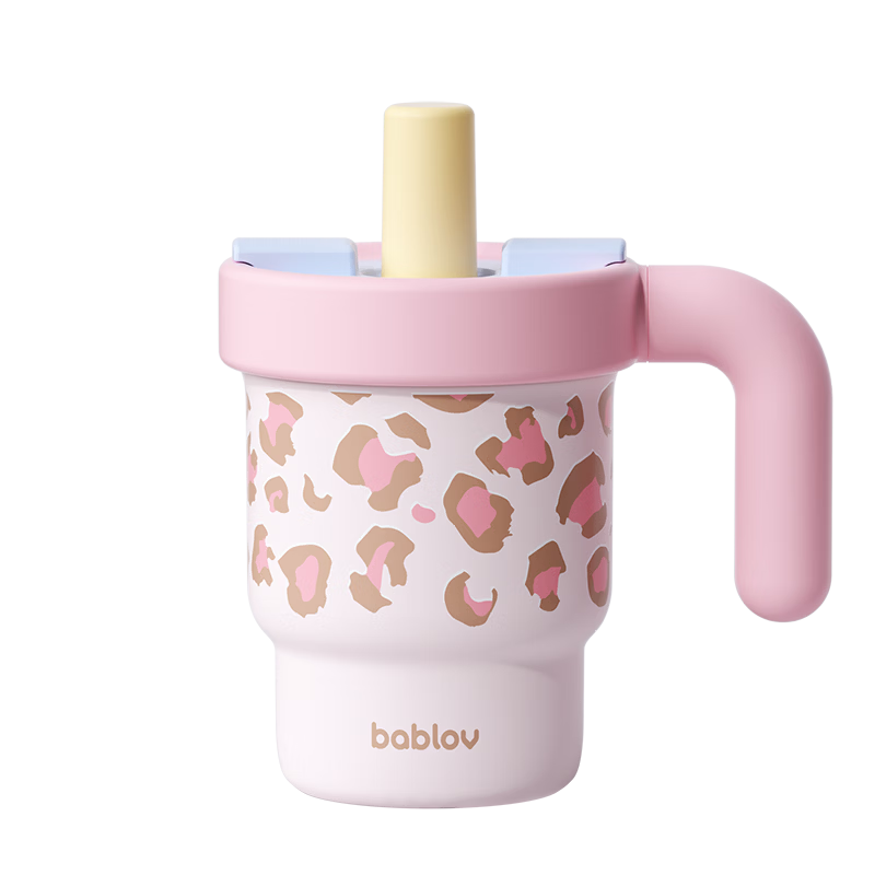 BABLOV Huaban Sen Leopard Print Straw Children's Insulated Cup High-Value Girls Coffee Water Cup Birthday Gift