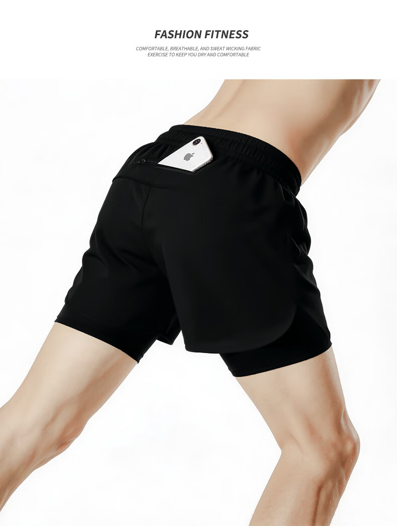 BURUITE Men's Running Shorts with Inner Liner, Three-Quarter Athletic Shorts, Summer Professional Marathon Quick-Dry 2-in-1 Fitness Pants 12