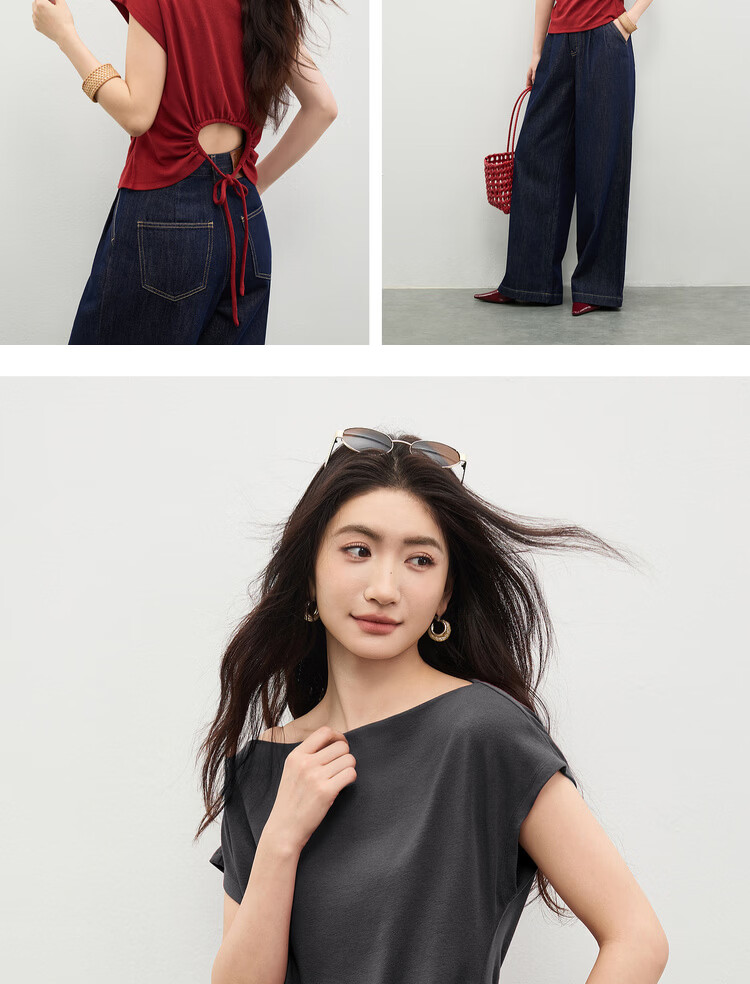 Shangdu Bila Back Waist Hollow Out Pleated Cotton Blend T-Shirt Women Spring Summer Petite Raglan Short Sleeve Slim Fit Top 12