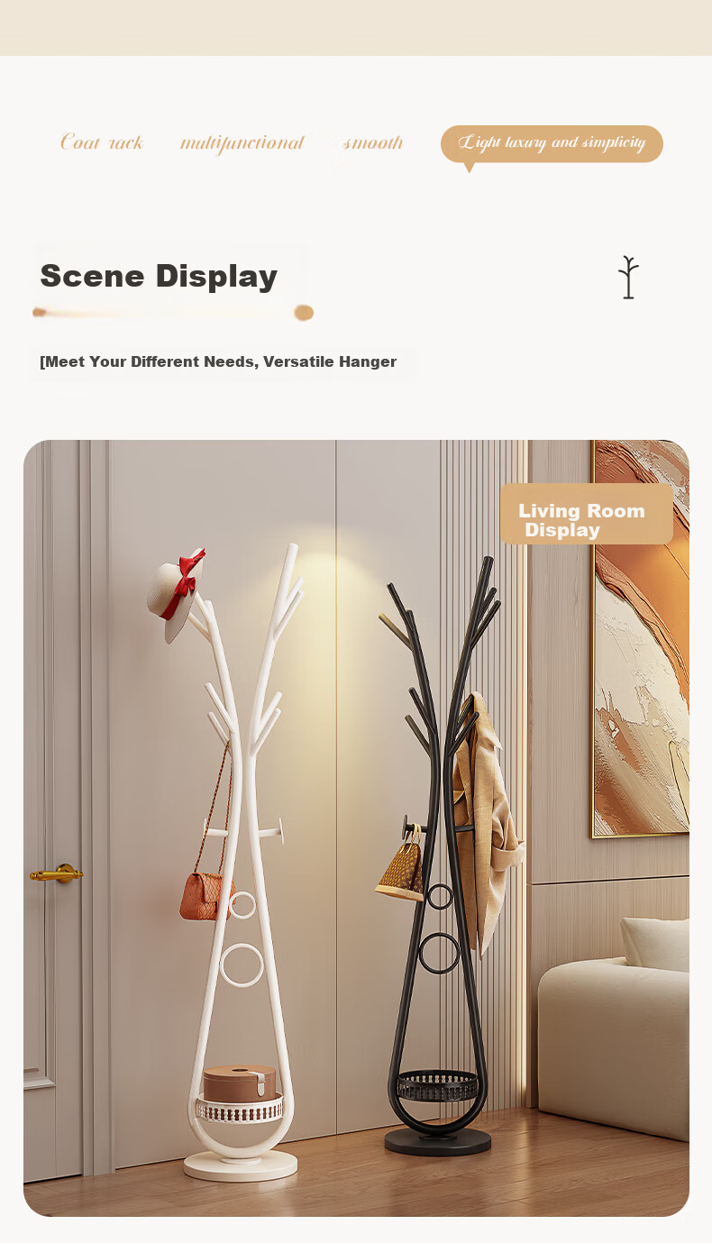 Chibilun Luxury Bedroom Floor Standing Clothes Rack Home Metal Coat Rack Room Storage Creative Multifunctional Clothes and Bag Hanger 12