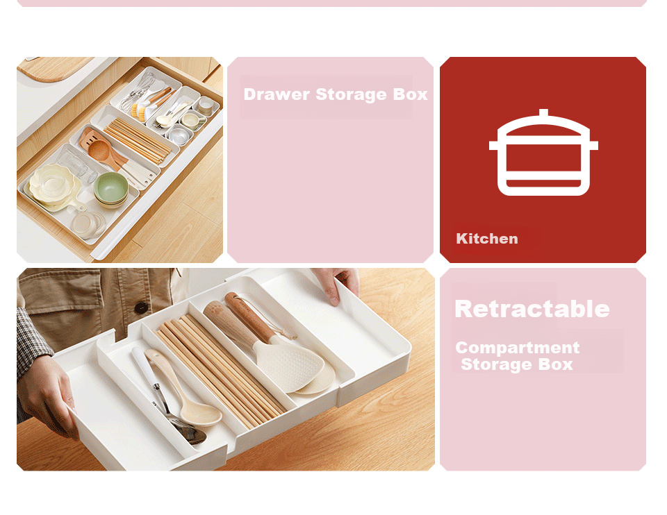 Jicang Extendable Drawer Storage Box, Desktop Organizer, Right-Angled Miscellaneous Office Stationery Storage Box, Sorting Container 1