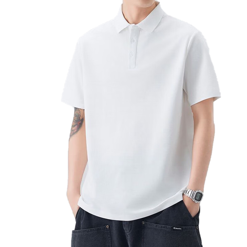 JEANSWEST OUTDOOR Men's Short-Sleeve Polo Shirt, Summer Solid Color Loose Versatile T-Shirt Top, Business Casual, Black, 3XL