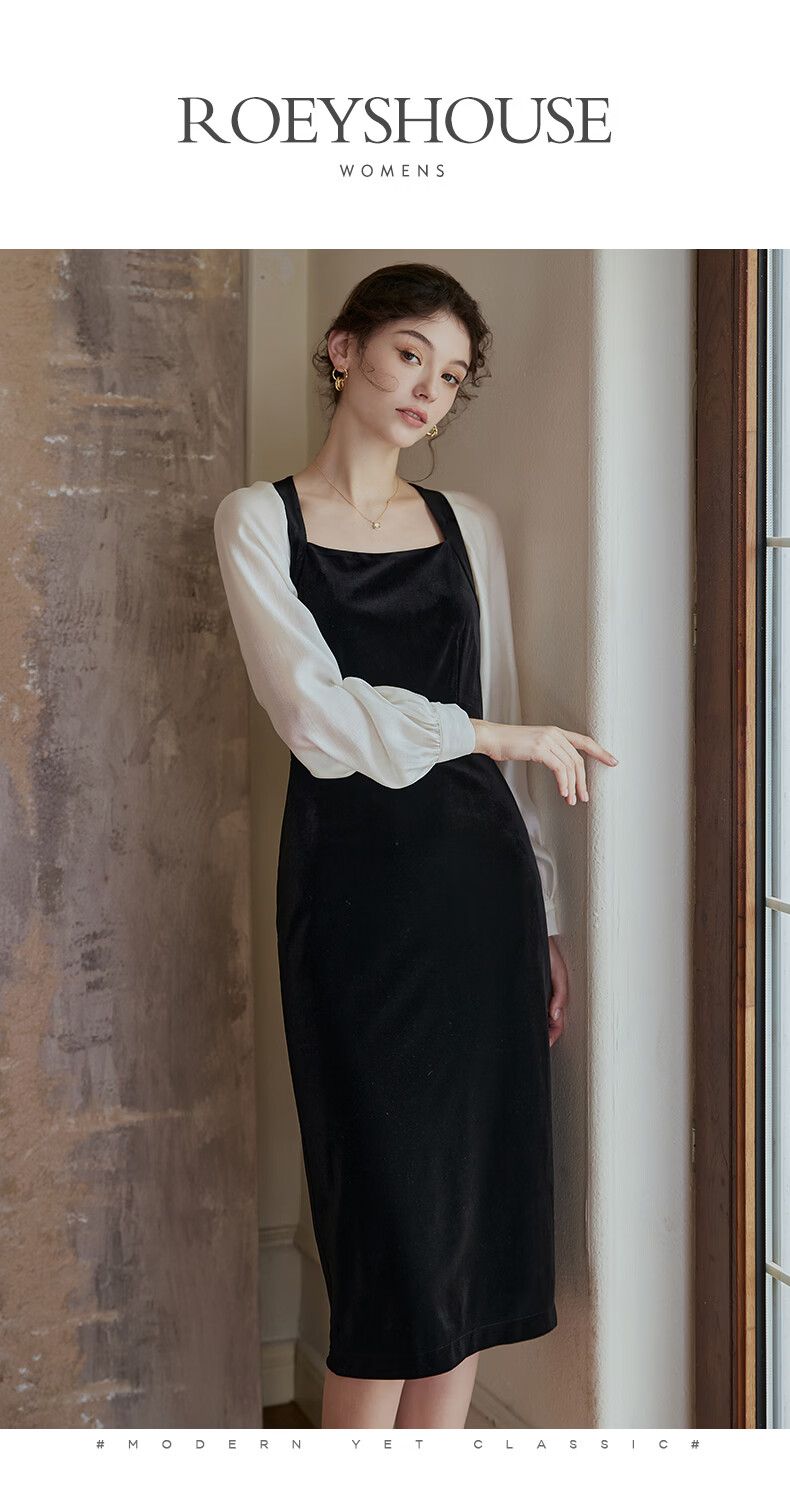 ROEYSHOUSE French Style Women's Spring Vintage Patchwork Velvet Slim Dress 07942 Colorblock M 1