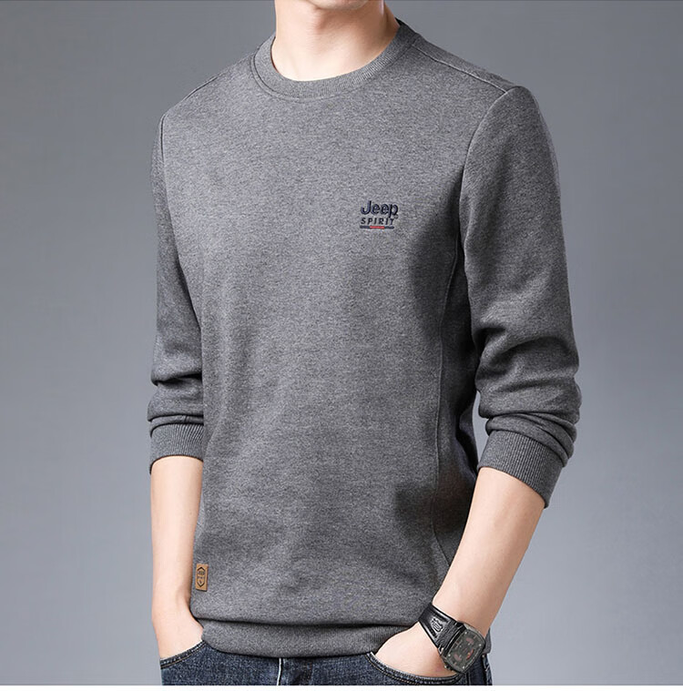 JEEP SPIRIT Men's Sweatshirt, Autumn And Winter Long-Sleeve T-Shirt, Men's Casual Outerwear, Black, Size M 11