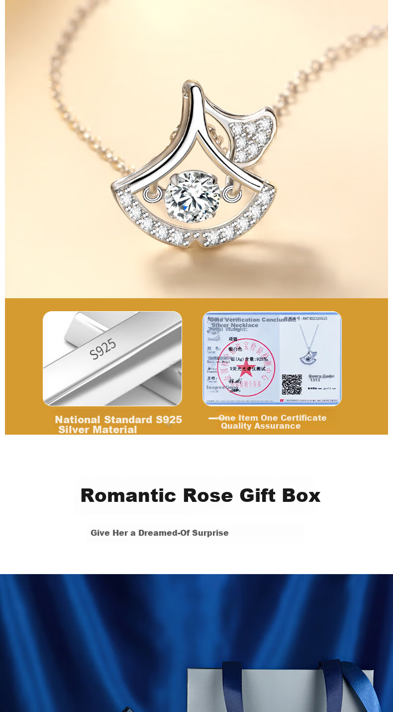 MANHE S925 Silver Necklace Women's Pendant Jewelry Birthday Women's Day Gift for Girlfriend Wife 6