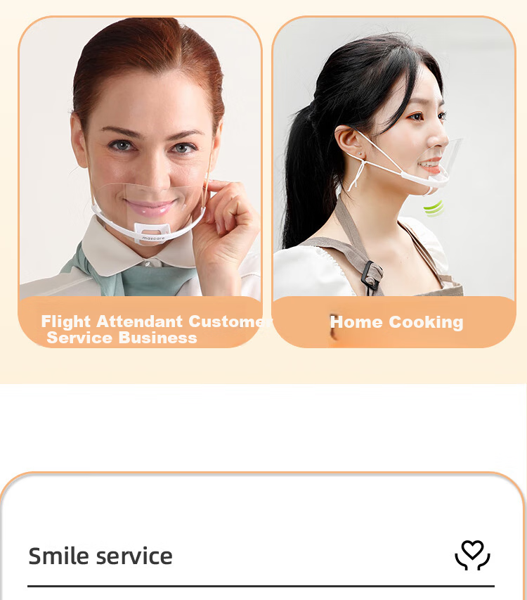 Aokyun Transparent Mask Food-Grade Material Double-Sided Anti-Fog Non-Tight Ear Commercial Kitchen Oil-Resistant Chef Restaurant Cafeteria Smile Anti-Splash Saliva Hygiene 10-Pack Individually Wrapped 11