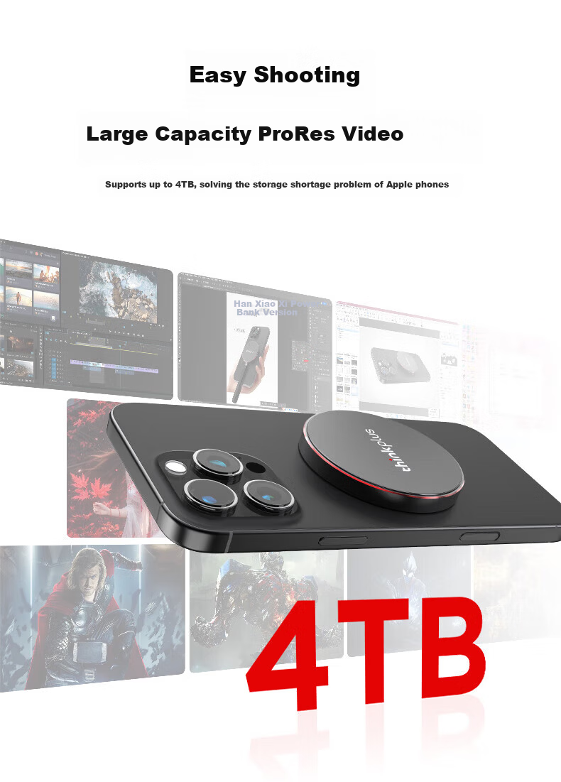 ThinkPlus Lenovo 1TB Magnetic Portable SSD USB 3.2 High-Speed 2000MB/s Magnetic Mobile Hard Drive PSSD Portable UH100 Little Flying Disk Series 4