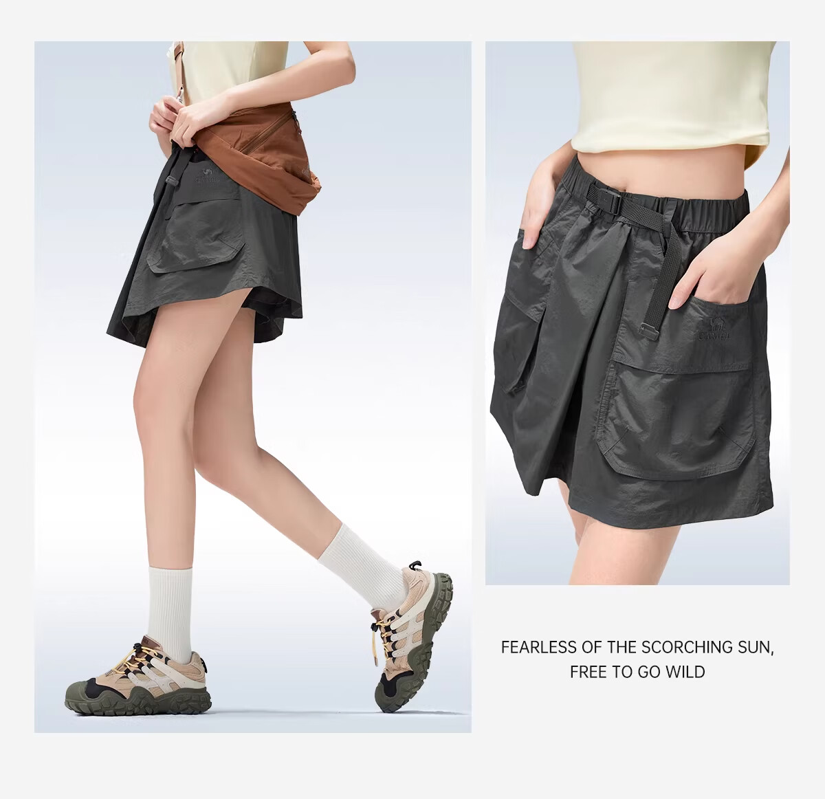 CAMEL Women's Outdoor Quick-Dry Skort 26 Spring Summer Cooling Sweat-Absorbing Sun-Protective Hiking Mountaineering Work Shorts 8085 19
