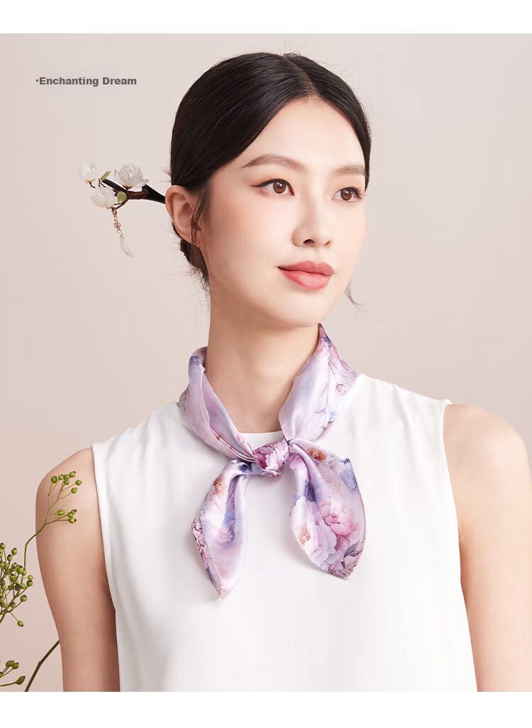Shanghai Story Women's Silk Satin Small Square Scarf 100% Mulberry Silk Scarf Gift Box Birthday Present Tipsy Mist 9