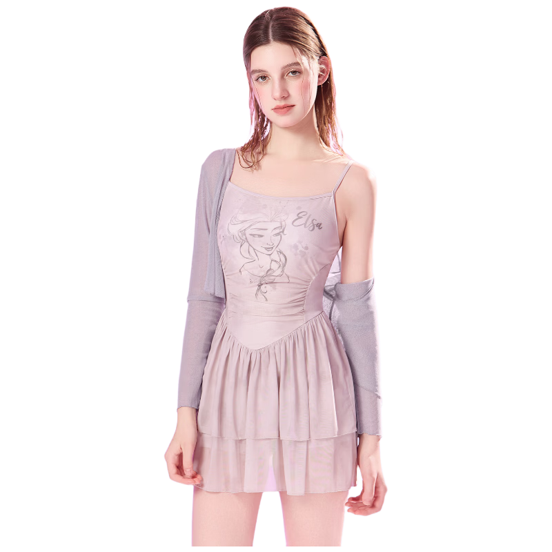 Disney Women's One-Piece Swimsuit with Cover-Up Girls' Slimming Beach Vacation Hot Spring Swimwear D15073S2E Brown L