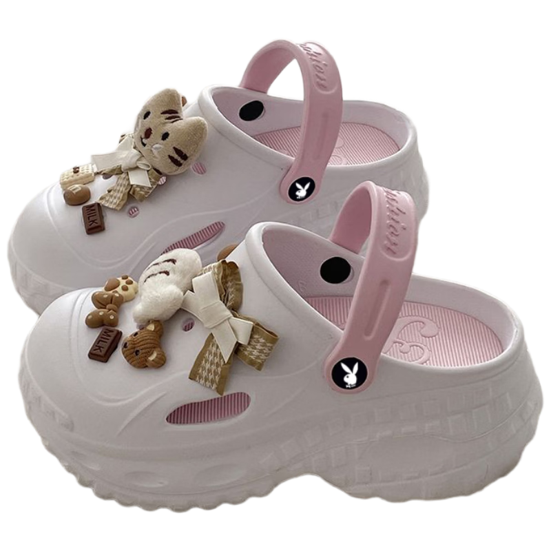 PLAYBOY Women's Summer 2026 Hollow-out Sandals Thick-soled Height-increasing Slippers Versatile Beach Shoes White Size 40/41