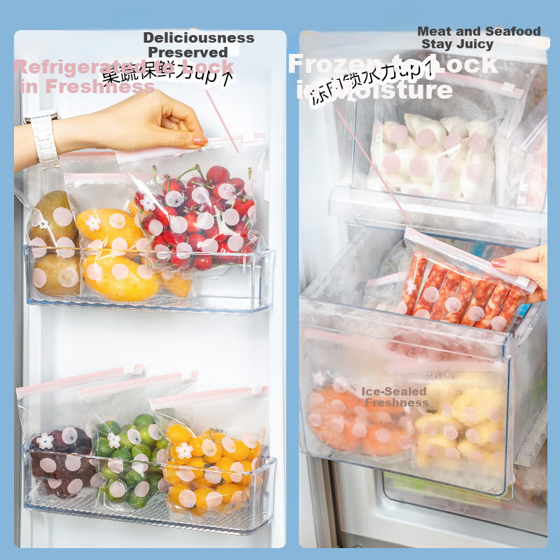 Eyoujia Ziplock Seal Bags Medium and Large 55pcs Thickened Food-Grade Fresh-Keeping Bags Odor-Proof Slide Lock Bags for Fruit and Vegetable Storage