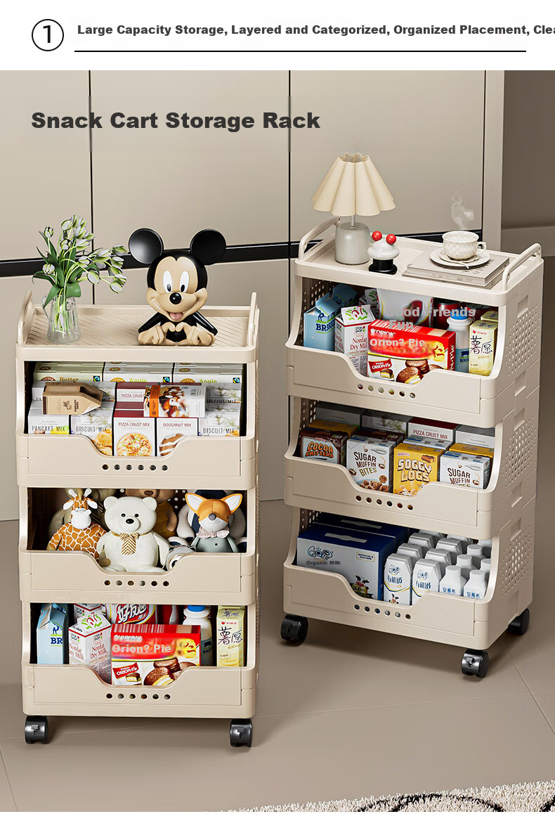 Jiaodu Snack Storage Rack Small Trolley Multi-layer Floor-standing Living Room Organizer with Wheels Mobile Storage Rack 4