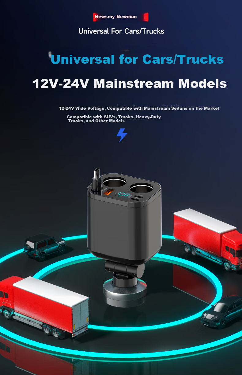 Newsmy Car Charger Cigarette Lighter Adapter with 3-Port PD Fast Charging for Apple iPhone 15/16/17 and Dash Cam Expansion 12