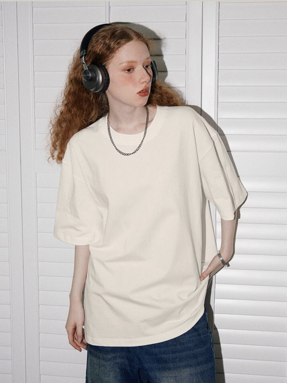 ICH MODE 300G Heavyweight American Style Casual Short Sleeve T-Shirt Women Pure Cotton White Summer Crew Neck Half Sleeve Top White XL 40