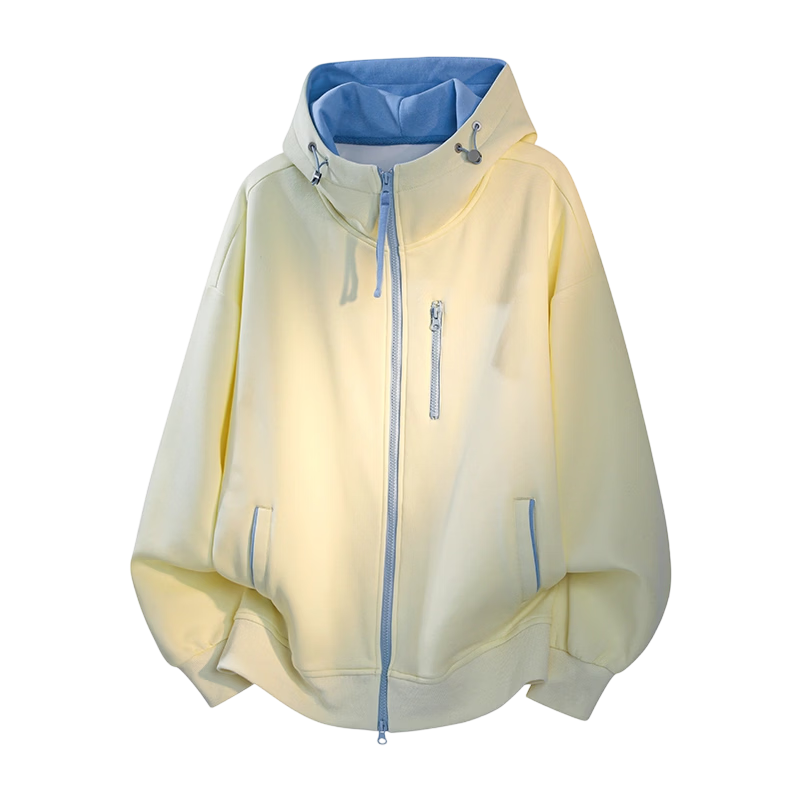 MEDE Spring Autumn Colorblock Zipper Cardigan Hoodie Unisex Trendy Loose Casual Versatile Hooded Jacket Egg Yolk Yellow S