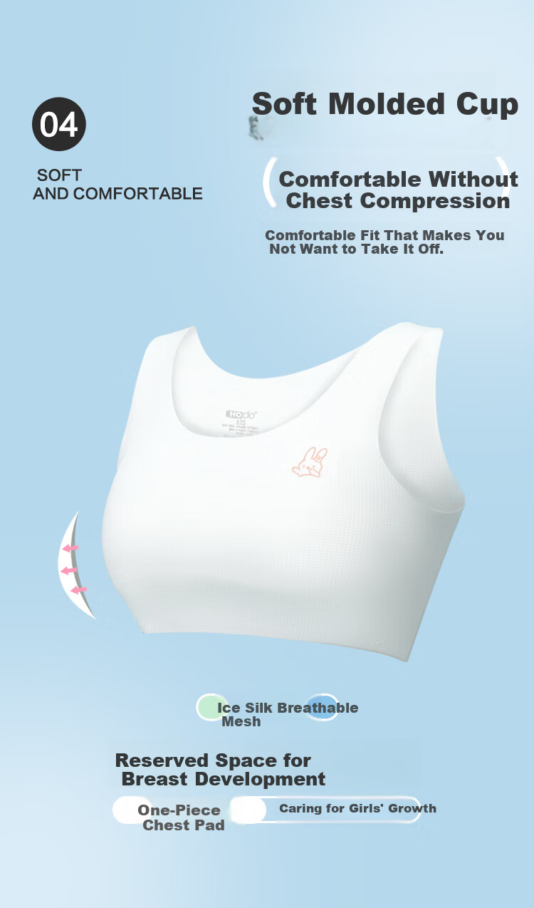 Hodohome Girls' Developmental Stage 1 Mulberry Silk Mesh Breathable Seamless Student Bra 036 A70 6