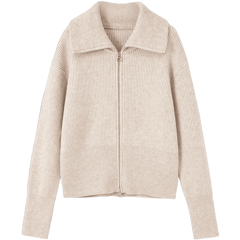 Demana Soft Research Institute Spring Dopamine Zip-up Collar Cardigan Slimming Yarn Knitwear Women's Top