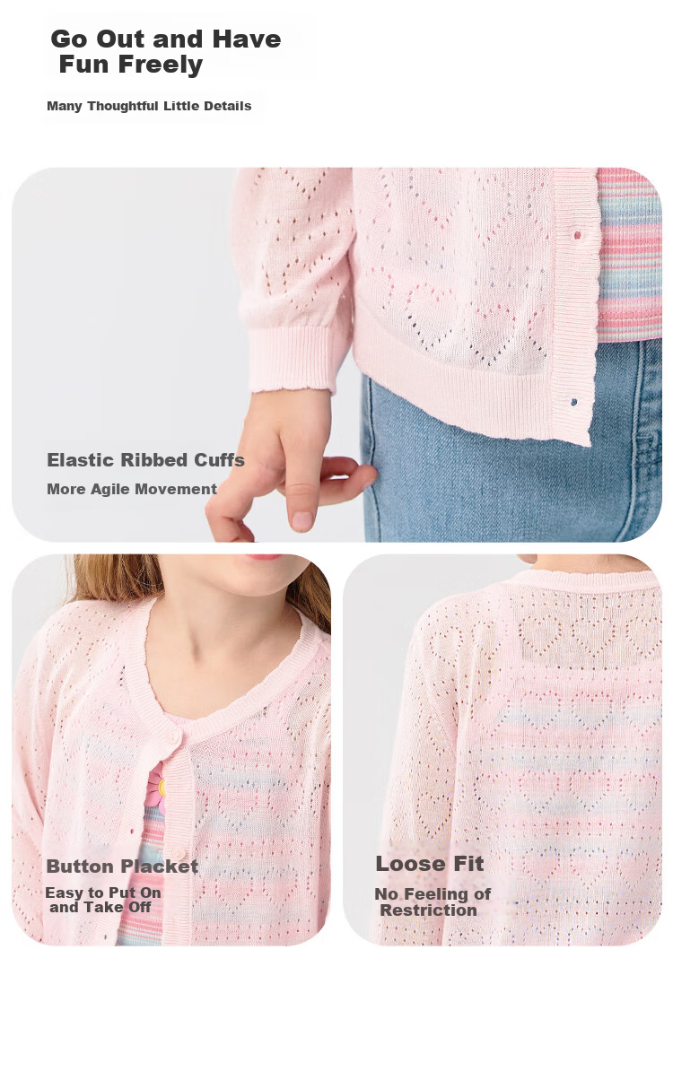 BALABALA Girls' Knit Cardigan Sweater Children's Top Summer 2025 Air-Conditioned Shirt 208225103001 6