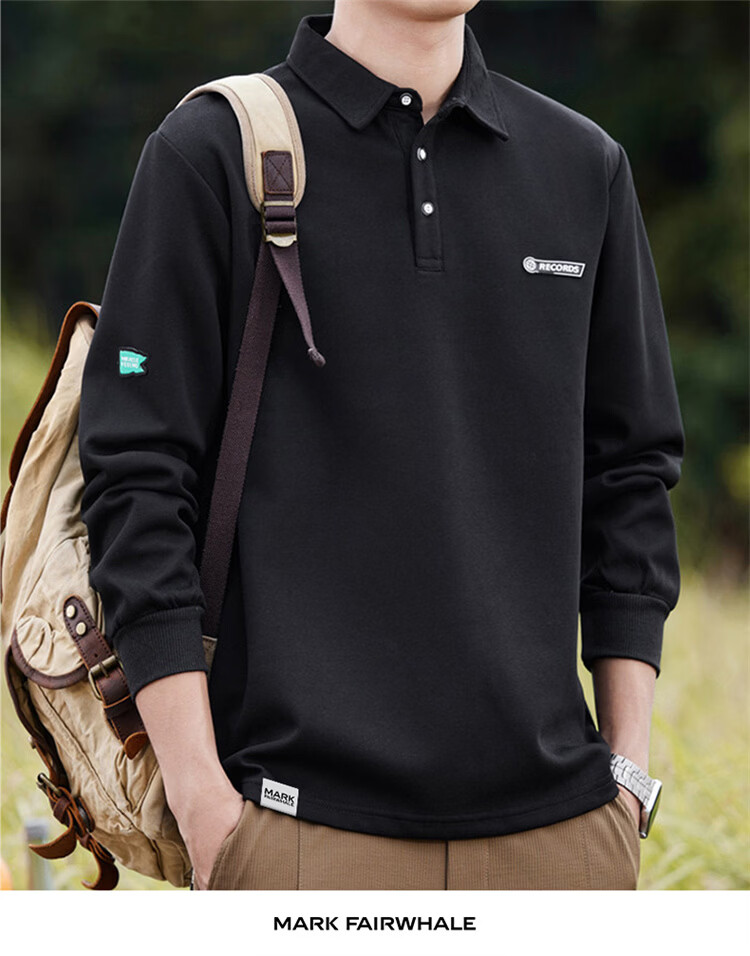 MARK FAIRWHALE Men's Sweatshirt Spring and Autumn American Casual Long Sleeve T-Shirt Polo Jacket Dark Gray XL 7