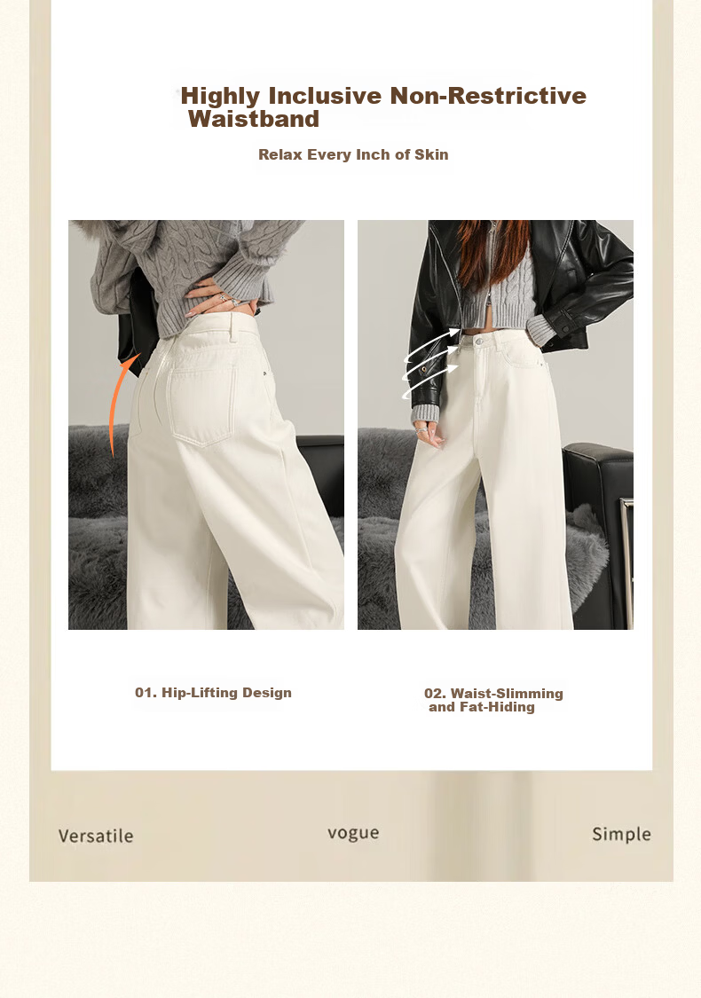 Borui Pure Cotton Women's Jeans Spring Autumn 2026 New High Waist Slim Casual White Narrow Wide Leg Pants 6