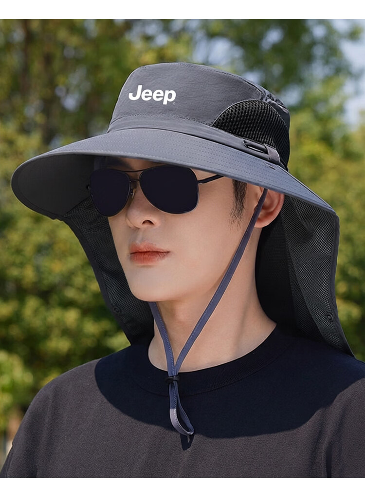 JEEP Men's Sun Protection Hat UV Protection Summer Fisherman Outdoor Hiking Wide Brim Sun Hat 10