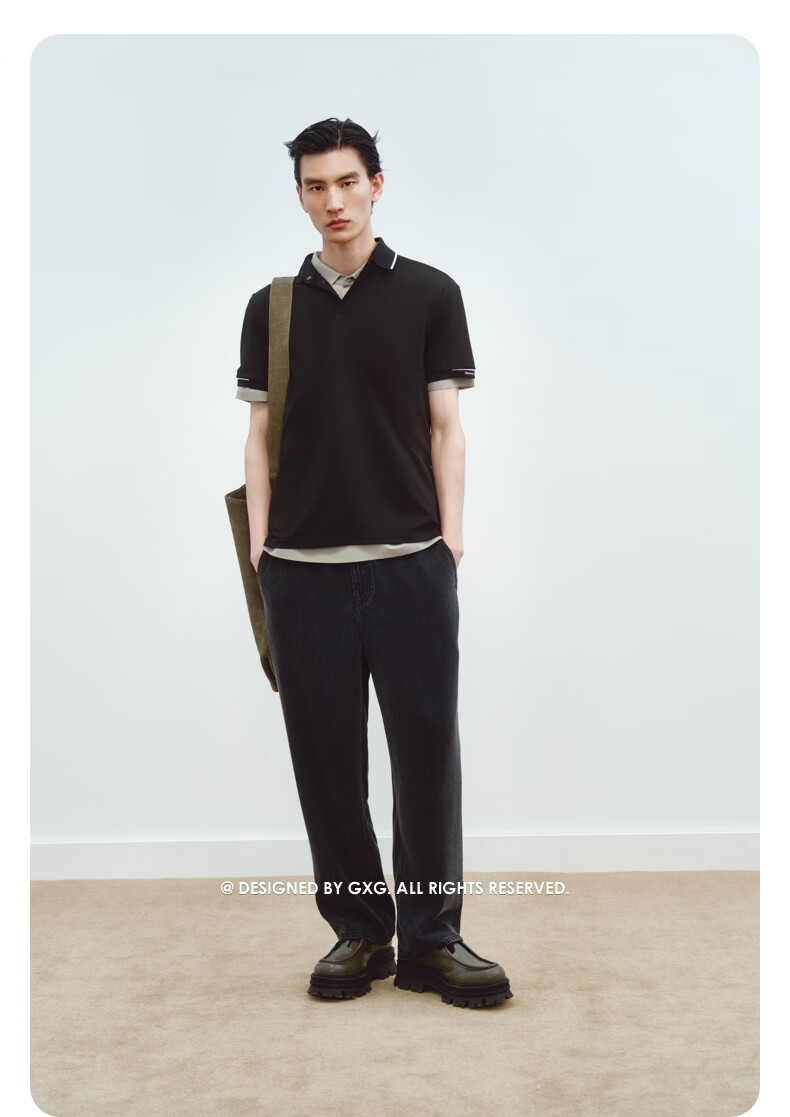 GXG Men's Jacquard Texture Casual Basic Polo Shirt Summer New Black XL 11